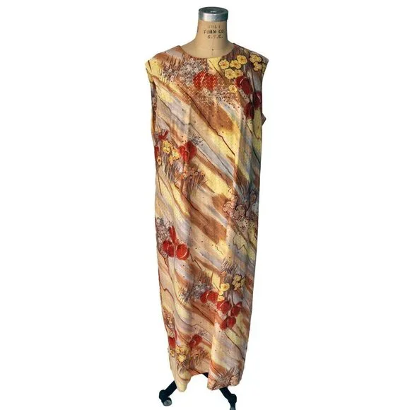 Vintage 70s Abstract Autumnal Sleeveless Dress - Picture 4 of 6